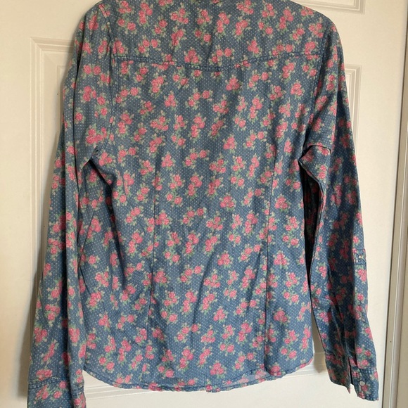 Floral Denim Long Sleeve Snapup Shirt Sz 0 PlusNWT - Picture 4 of 6